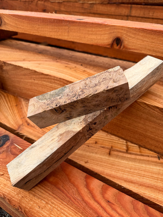 English oak burr spindle blanks